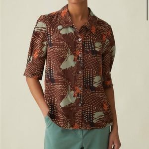 TOAST Womens Shirts | Abstract Dot Crepe Shirt Brown Ochre